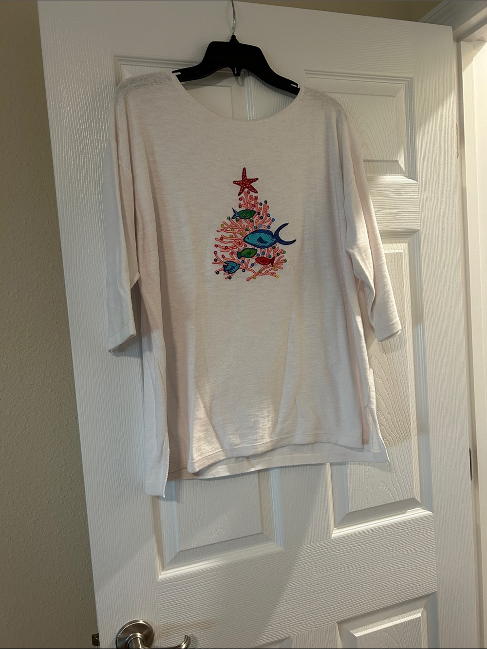 Women’s Cream Tunic with Colorful Fish Embroidery